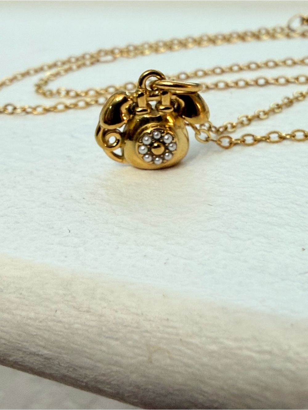 Gold Plated Rotary Phone Pendant Necklace - Women Jewelry 17 inches